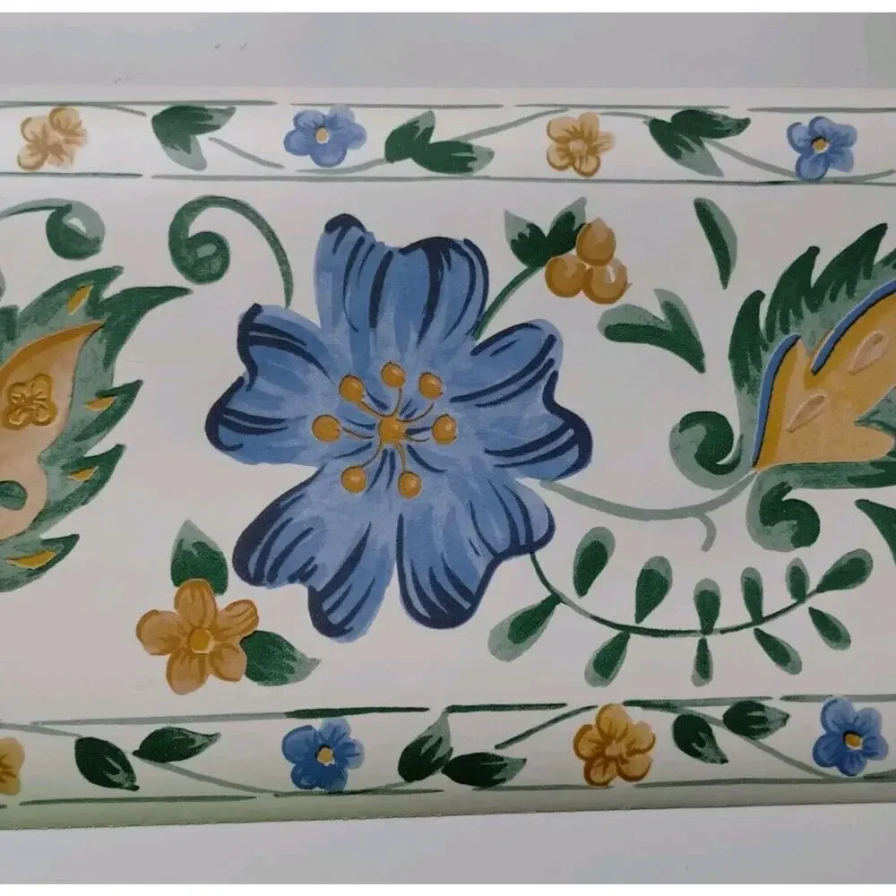 Norwall Pre-pasted Decorative Border - 5 yds - Yellow Blue Flowers -Green Leaves